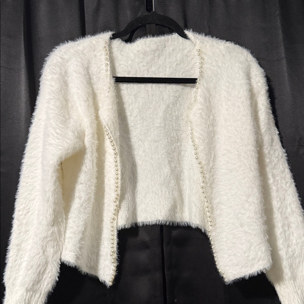 Elegant White Fuzzy Sweater
